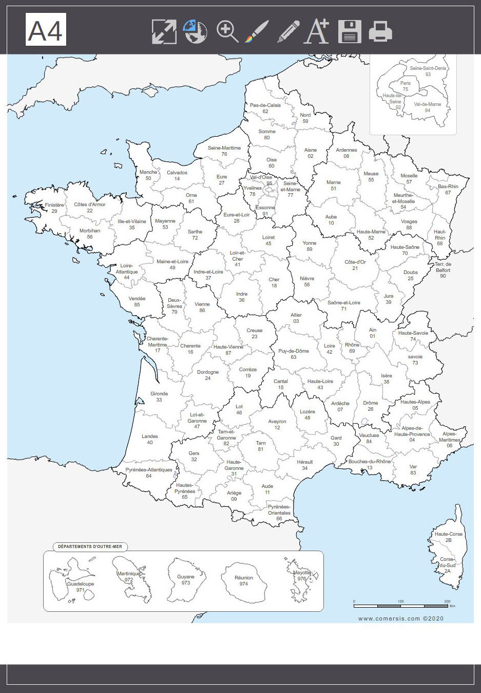 Carte de France avec départements • Voyages - Cartes