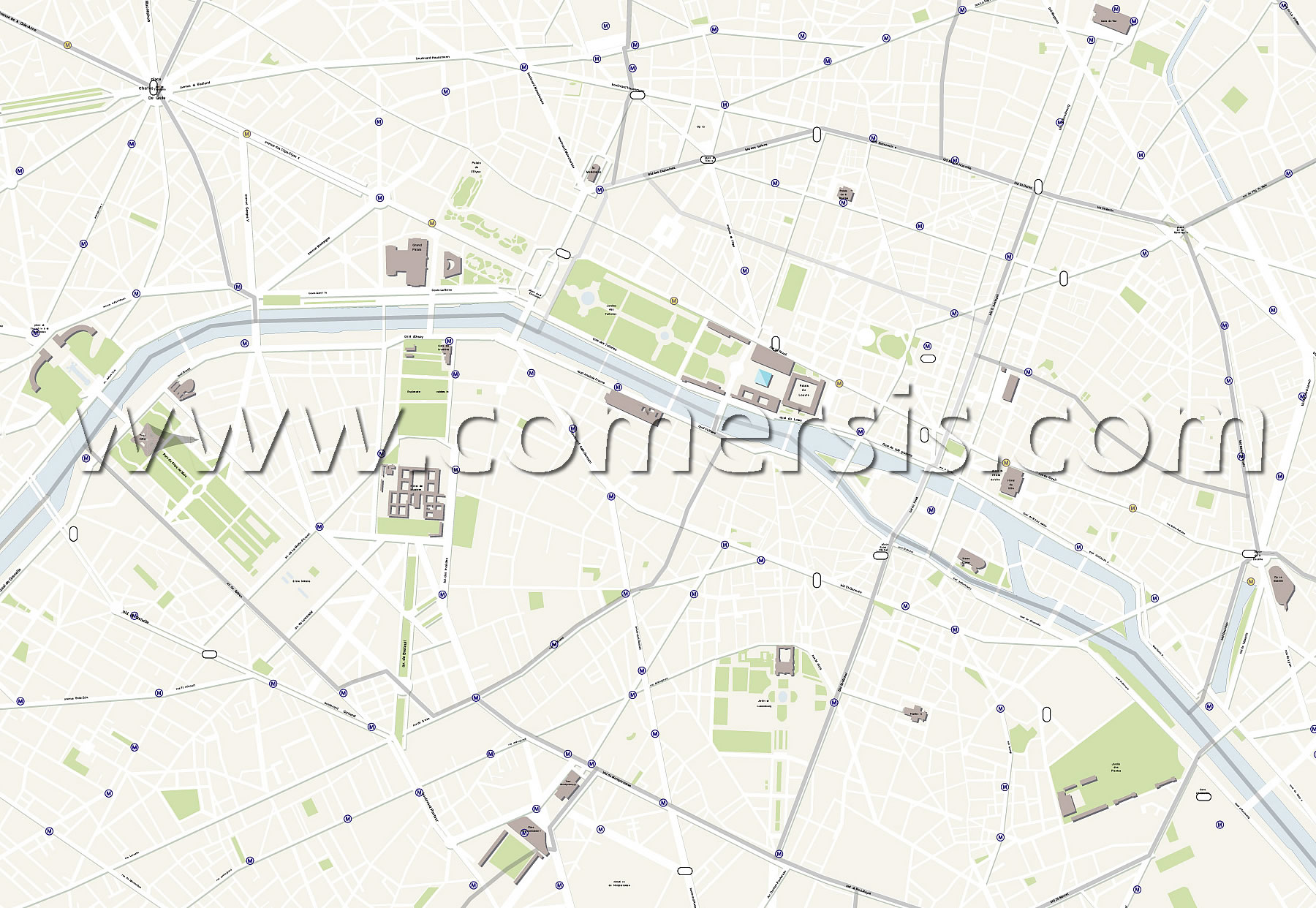Ce plan des rues de Paris existe Ã©galement avec nom des rues, avenues ...