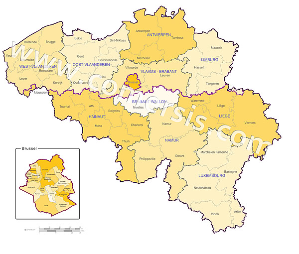 Kaart Provincies Belgi - Vogels