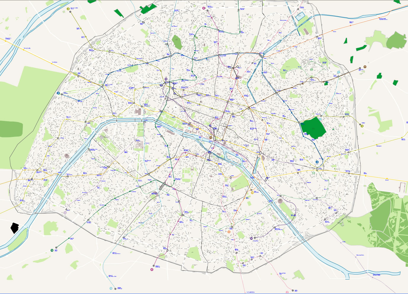 Vector plan of Paris city streets named - France