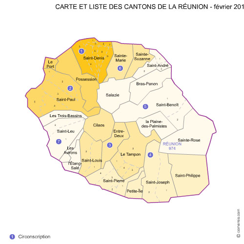 La Reunion Counties Map With Names France For Word And Excel