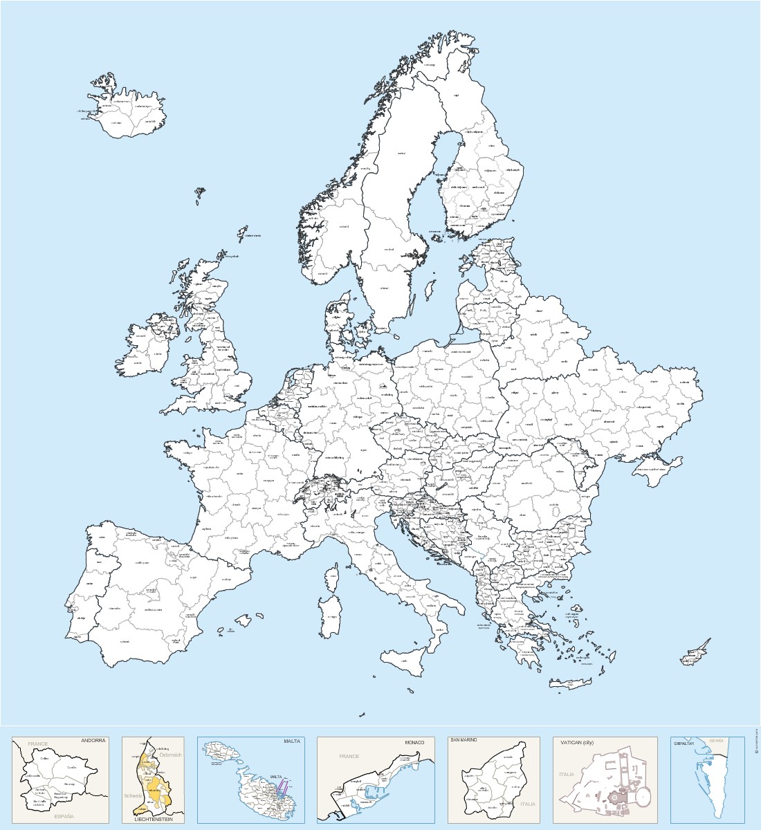 Europe Countries Regions Named Vector Map