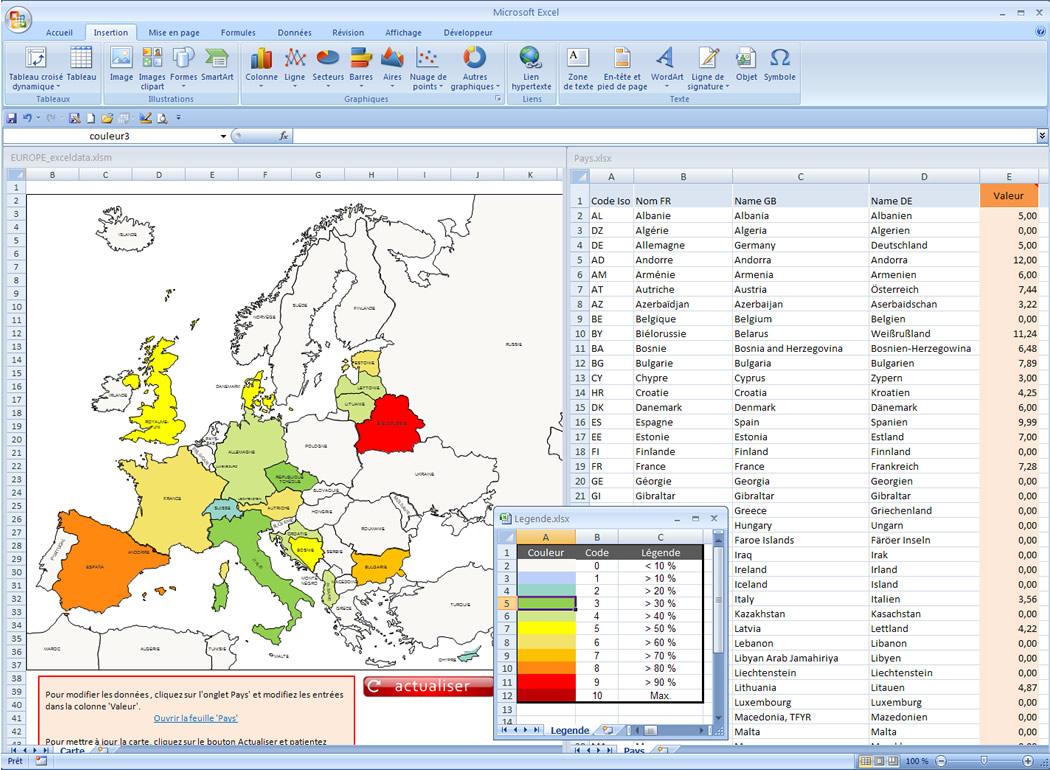 carte du monde interactive excel Excel Data Maps Europe carte du monde interactive excel