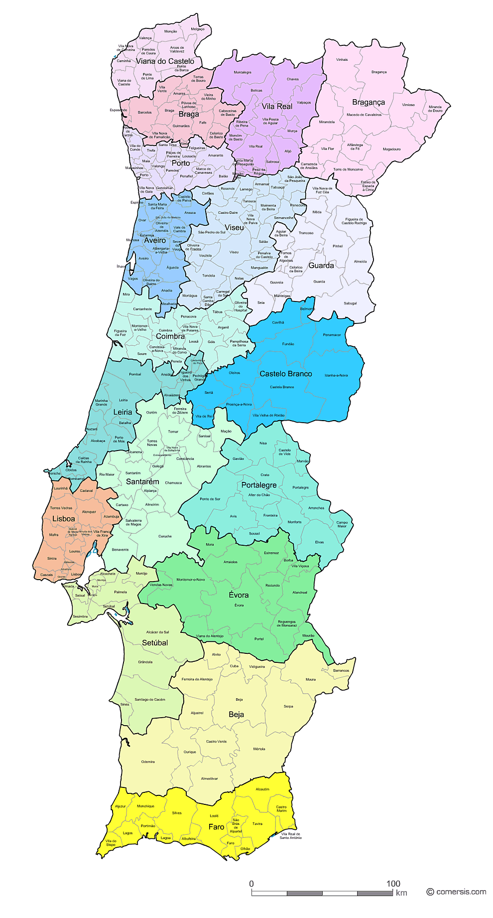 Map Of Portugal Districts Municipalities And Districts Map Of Portugal