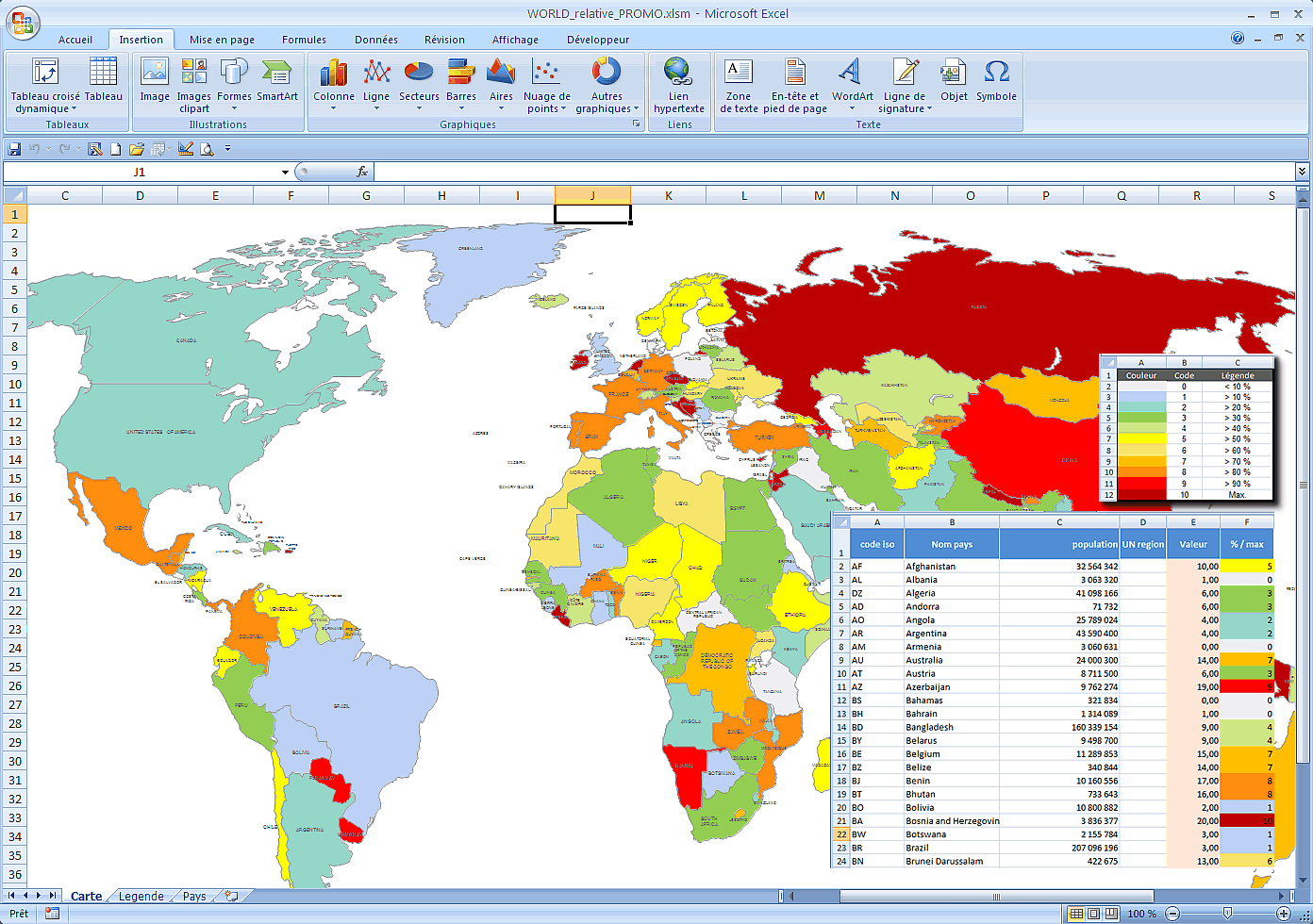 carte du monde interactive excel Excel Automatic Map Of World Countries carte du monde interactive excel