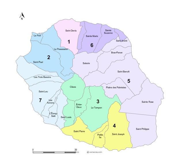 Carte des circonscriptions législatives de  La Réunion