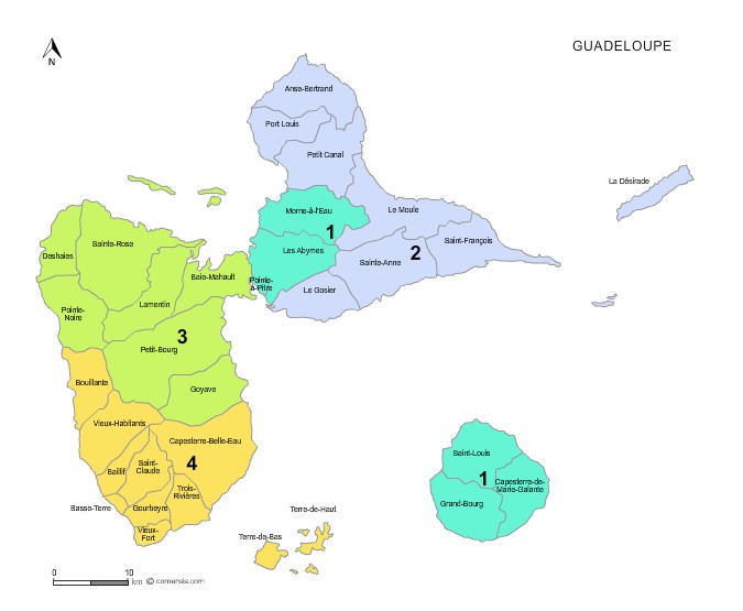 Carte des circonscriptions législatives de la  Guadeloupe