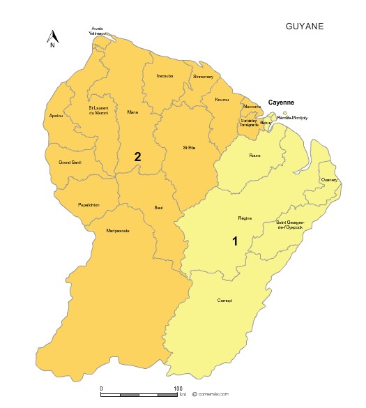 Carte des circonscriptions législatives de la  Guyane