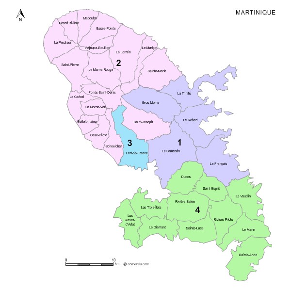 Carte des circonscriptions législatives de la  Martinique