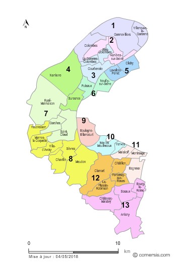Carte des circonscriptions législatives des  Hauts-de-Seine