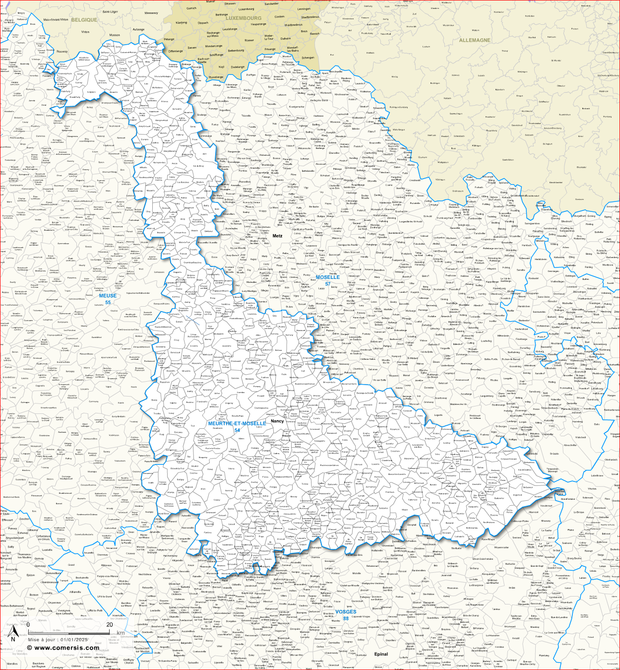 Carte des communes de Meurthe-et-Moselle et communes alentours