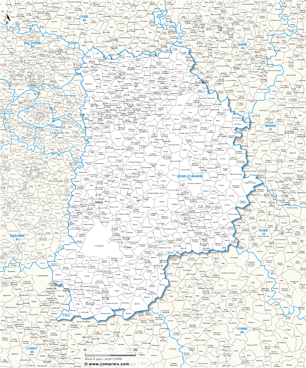 Carte des communes de Seine-et-Marne et communes alentours