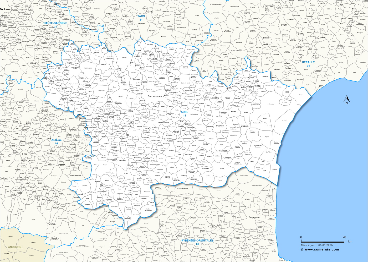 Carte des communes de l'Aude et communes alentours