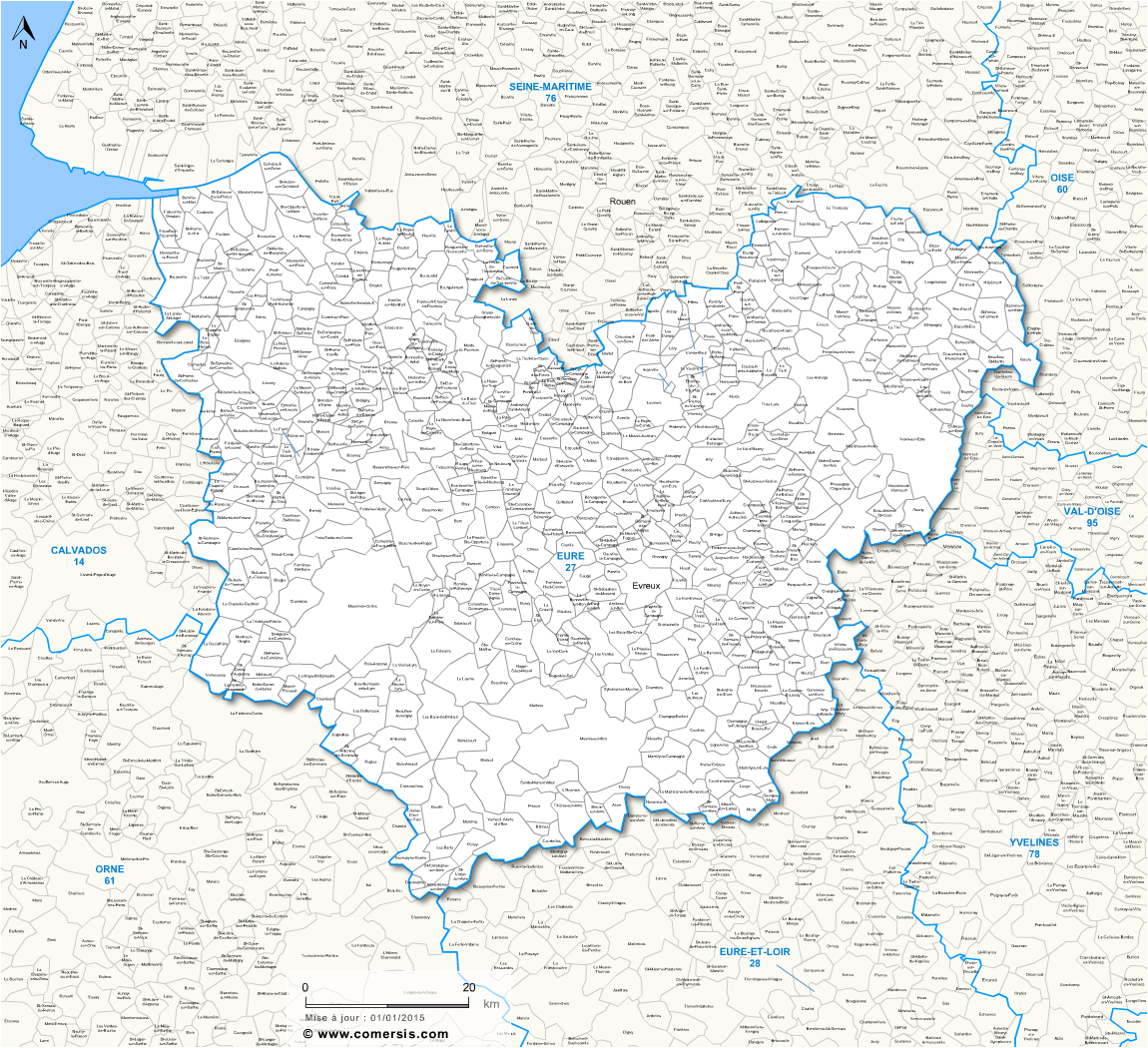 Carte des communes de l'Eure et communes alentours
