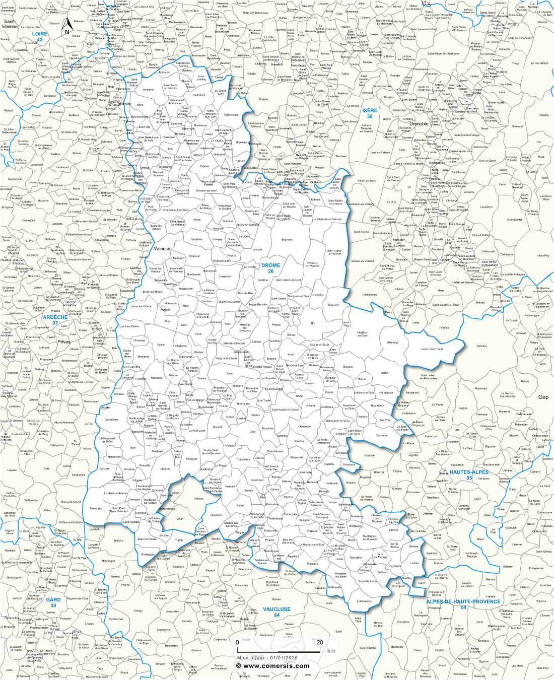Carte des communes de la Drôme et communes alentours