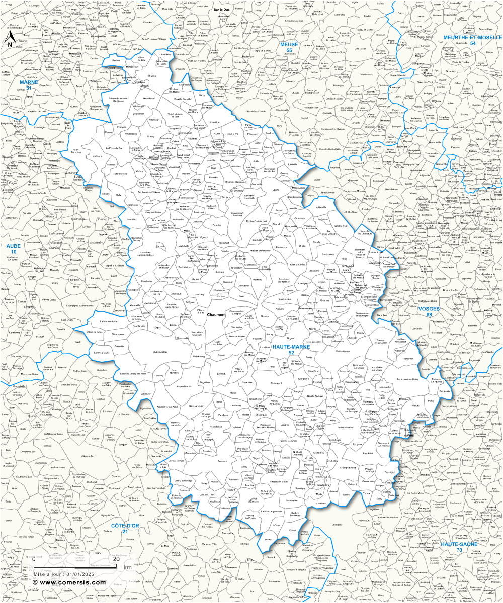 Carte des communes de la Haute-Marne et communes alentours