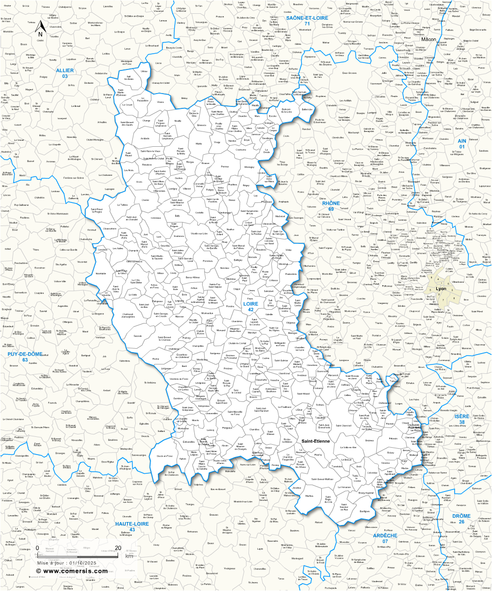 Carte des communes de la Loire et communes alentours