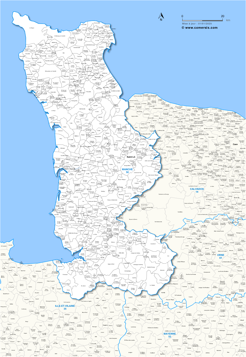 Carte des communes de la Manche et communes alentours
