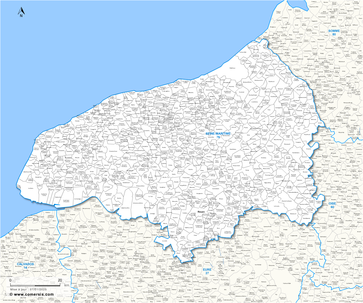 Carte des communes de la Seine-Maritime et communes alentours