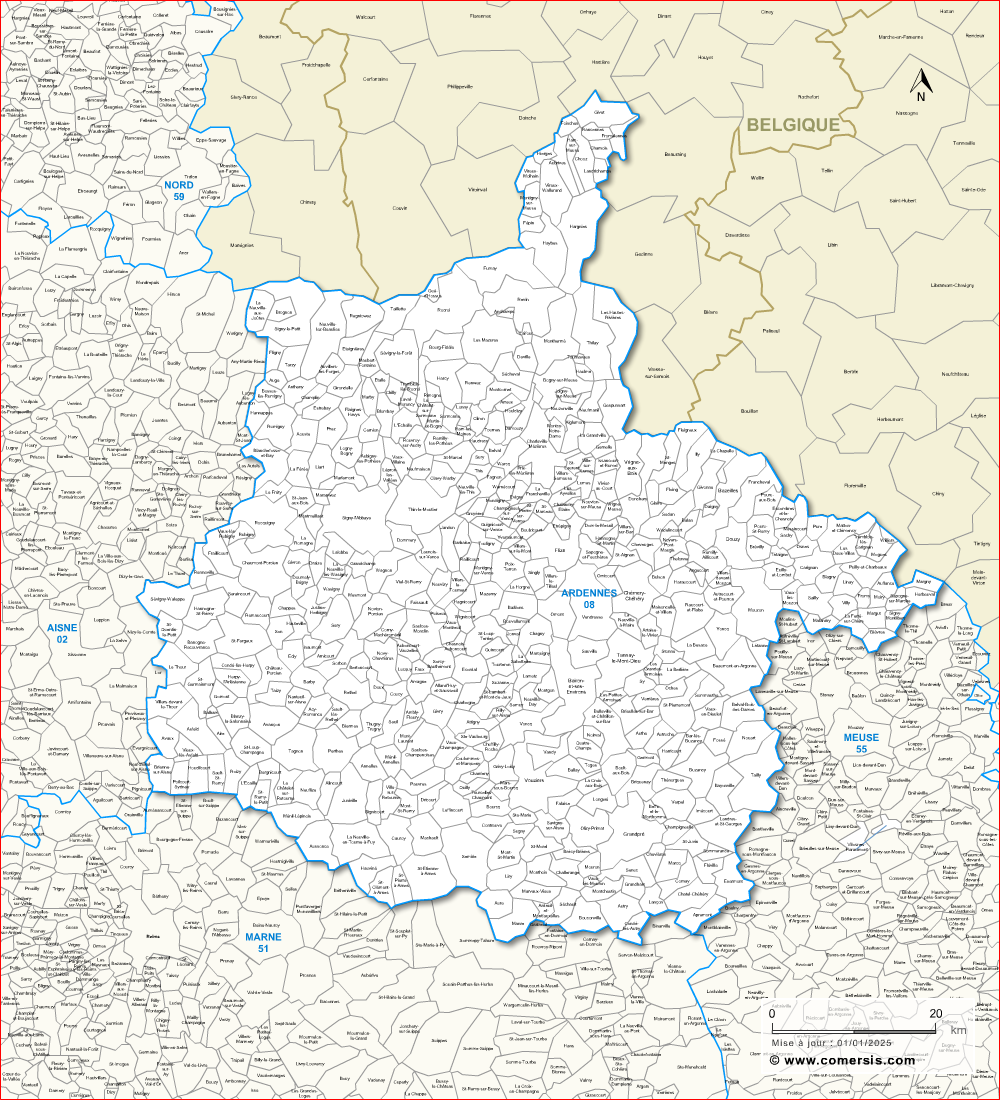 Carte des communes des Ardennes et communes alentours