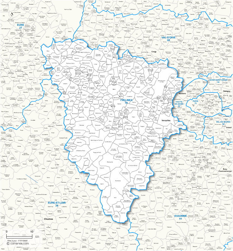 Carte des communes des Yvelines et communes alentours