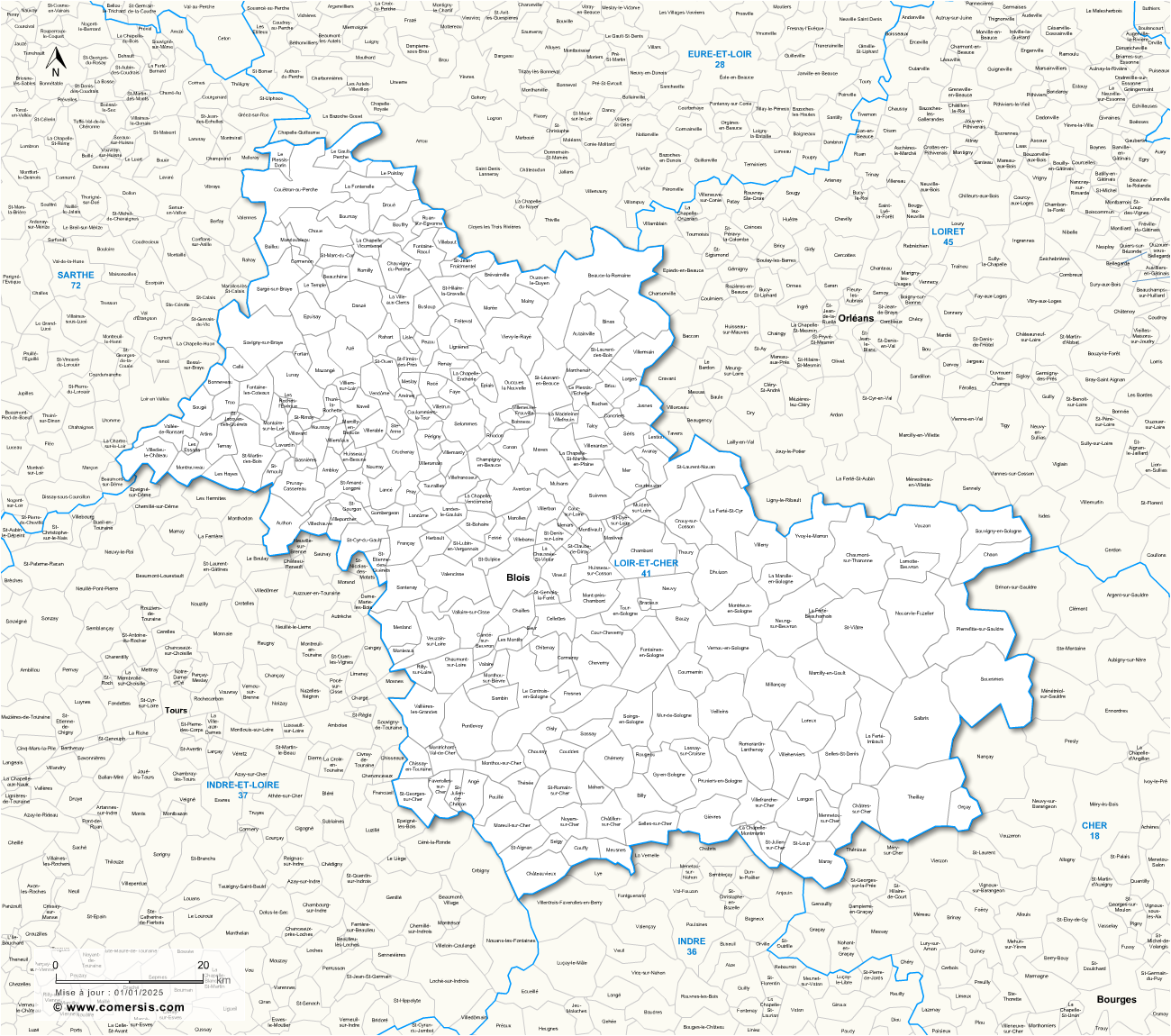Carte des communes du Loir-et-Cher et communes alentours
