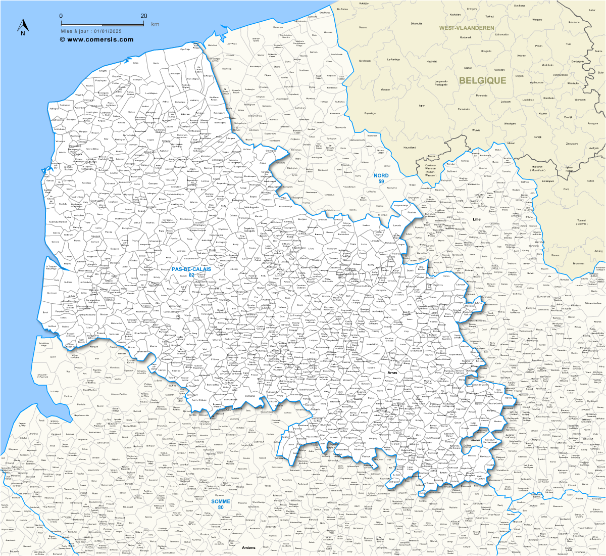 Carte des communes du Pas-de-Calais et communes alentours