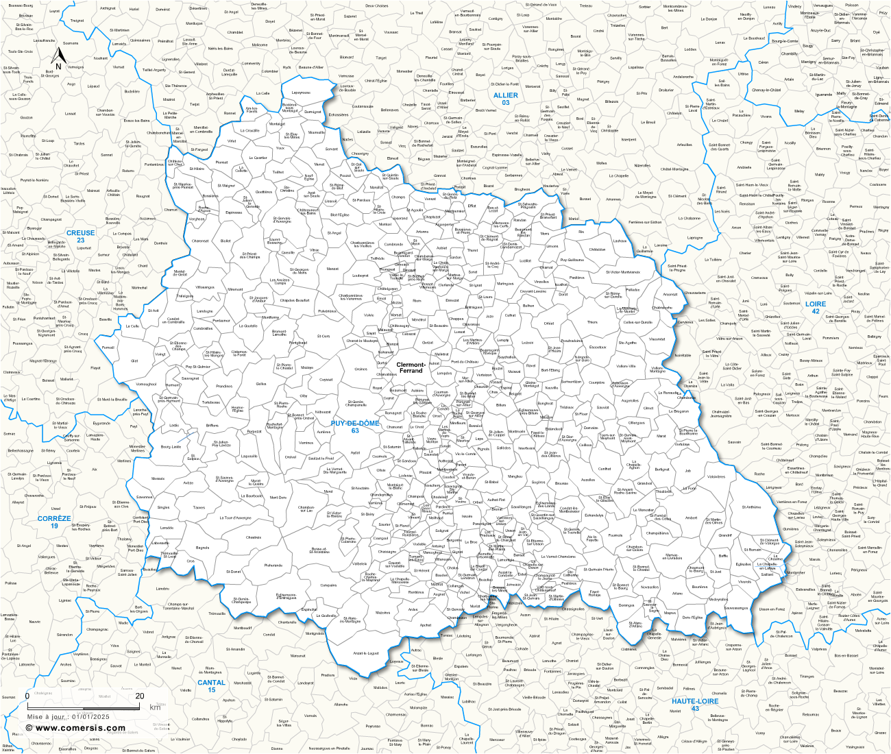 Carte des communes du Puy-de-Dôme et communes alentours
