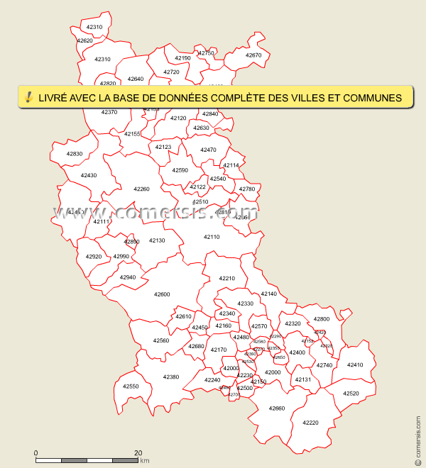 Carte des codes postaux de la Loire