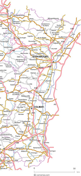 Carte des routes d'Alsace