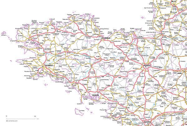 Carte des routes de Bretagne