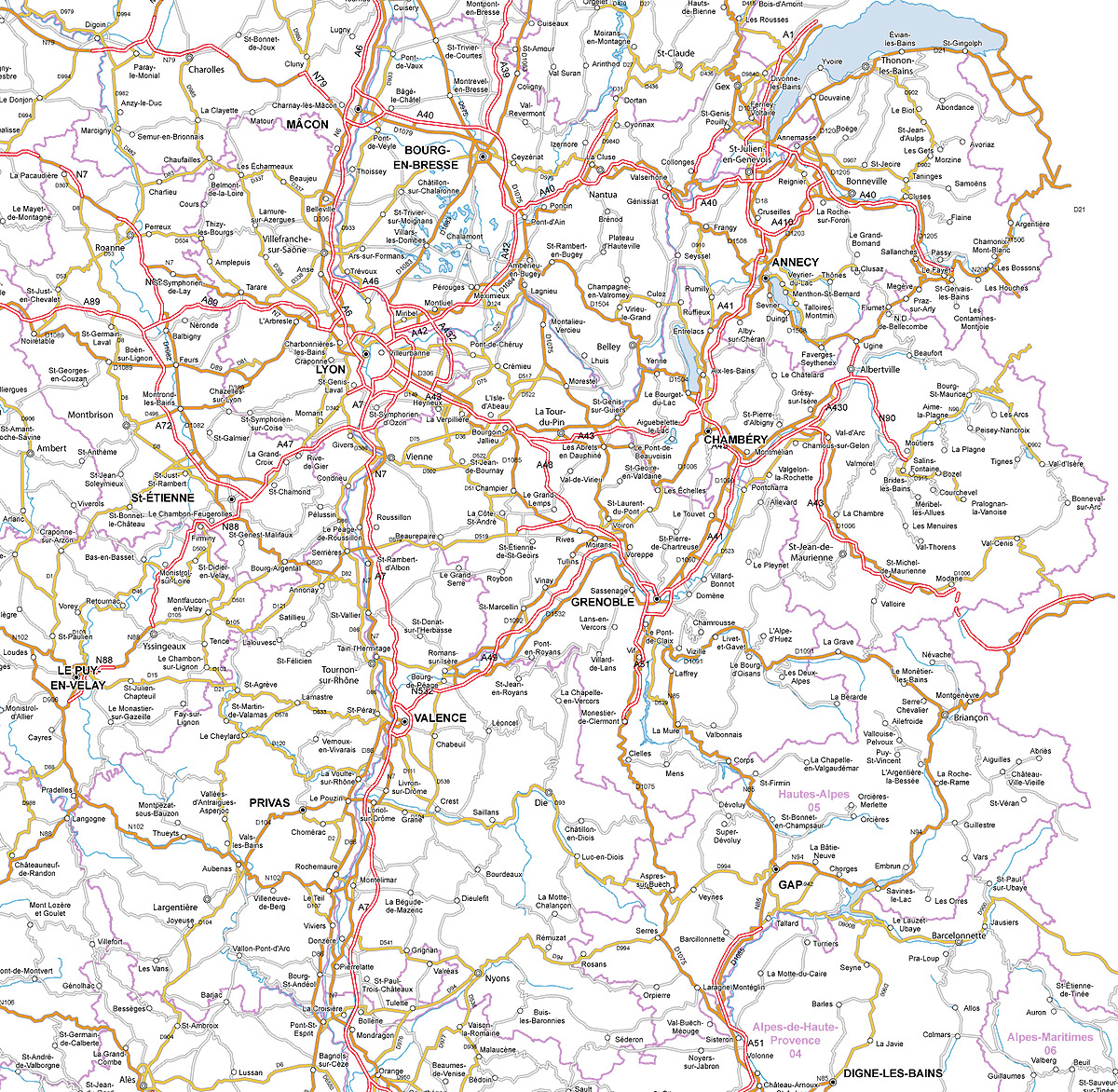 Carte des routes du Rhône-Alpes