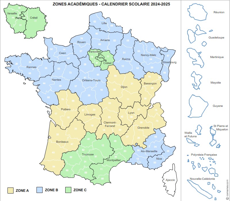 Carte des zones académiques de France