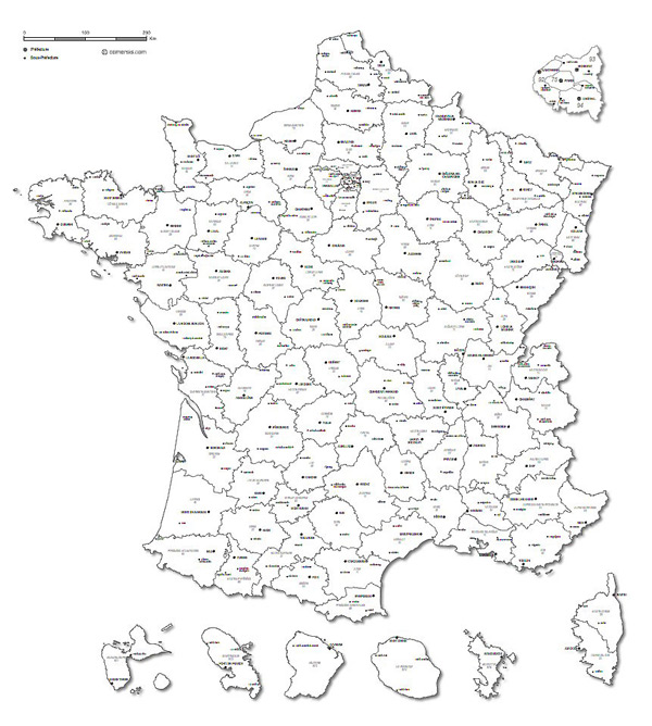 Carte des préfectures et sous-préfectures de France