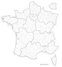 Free map of the regions and districts of France.