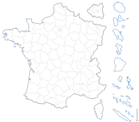 Free map of the departments of France and the Overseas Territories.