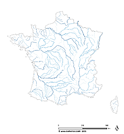 Free map of the rivers of France.