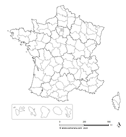Free customizable map of the new regions and departments of metropolitan France.