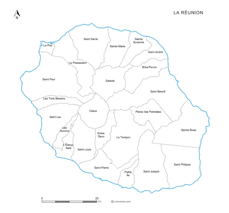 carte des villes et villages de  La Réunion