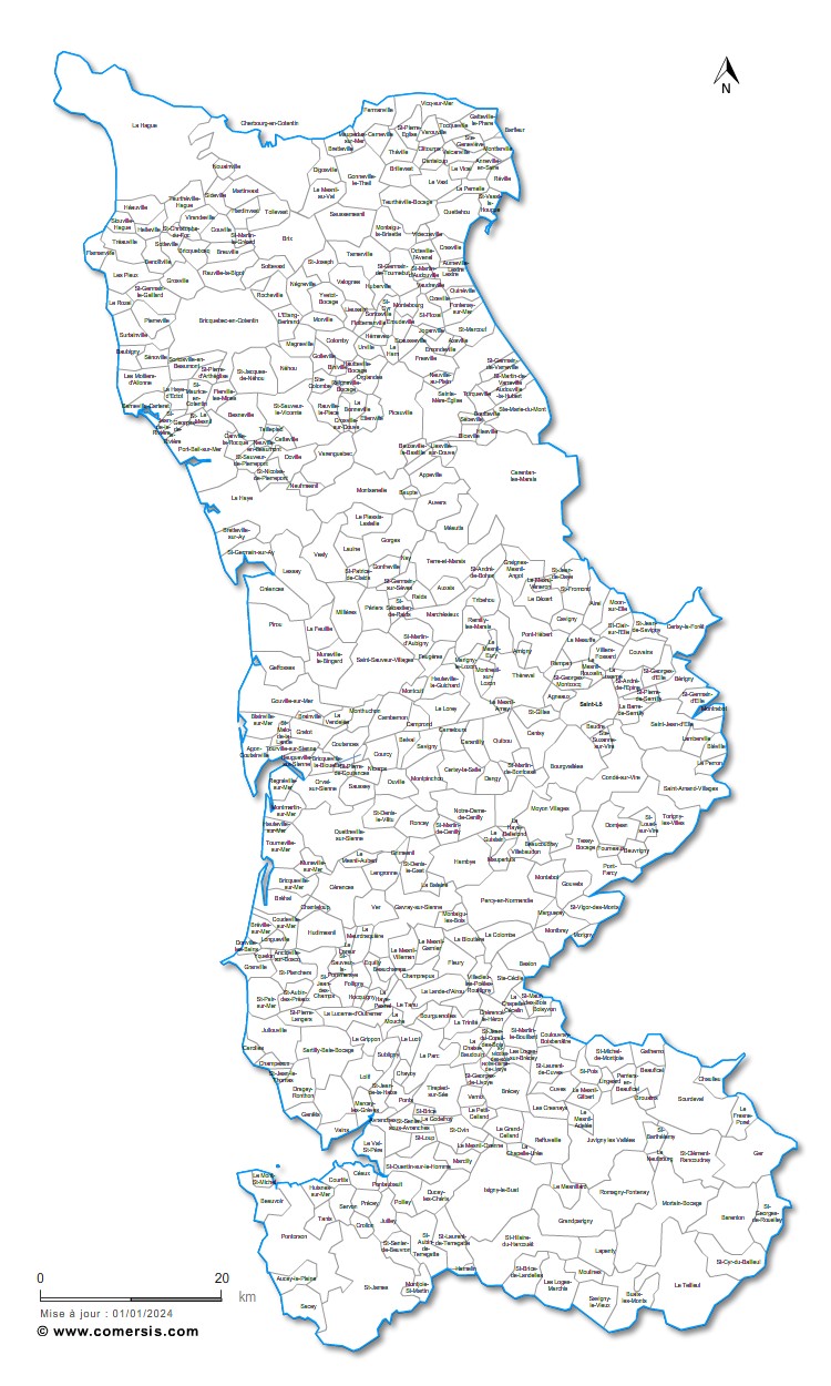 carte des villes et villages de la  Manche