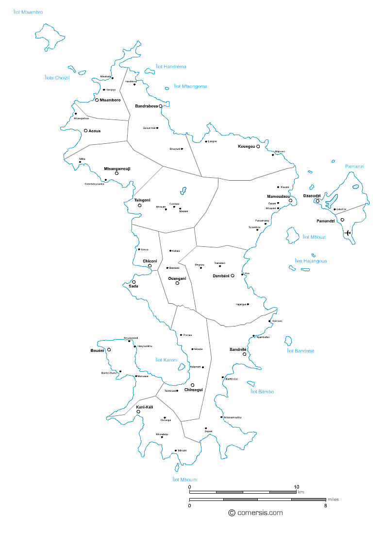 carte des villes et villages de  Mayotte